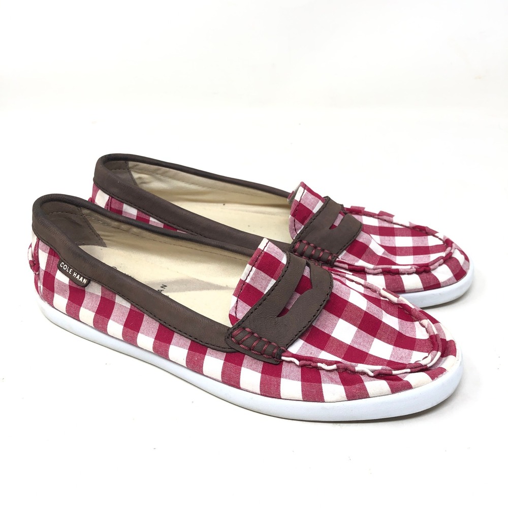 Cole Haan Womens 8.5 Weekender Pinch Classic Penny Loafer Red Gingham Plaid